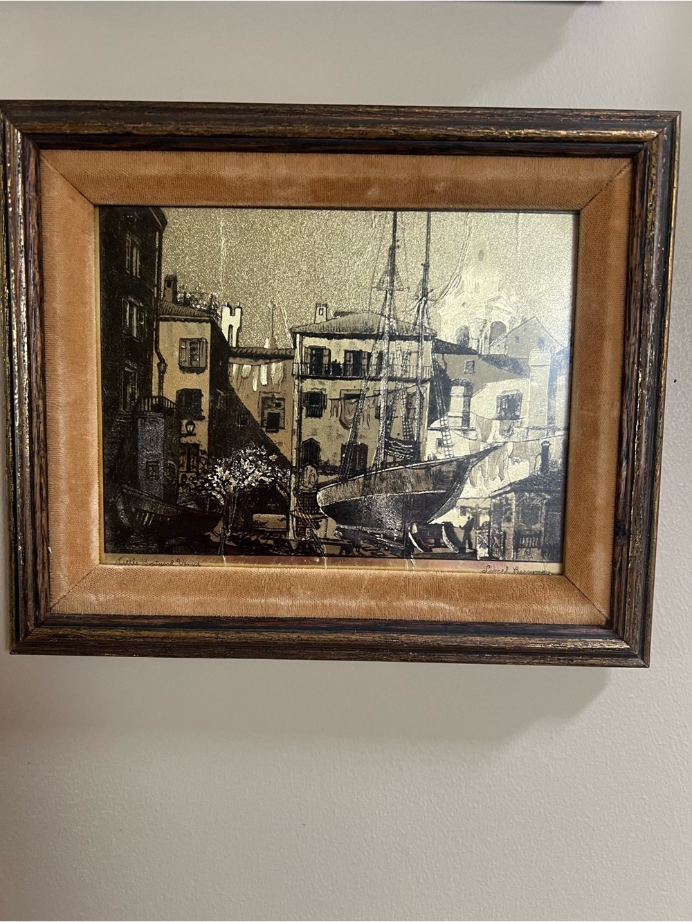 A Vintage Gold Foiled Etching by Lionel Barrymore